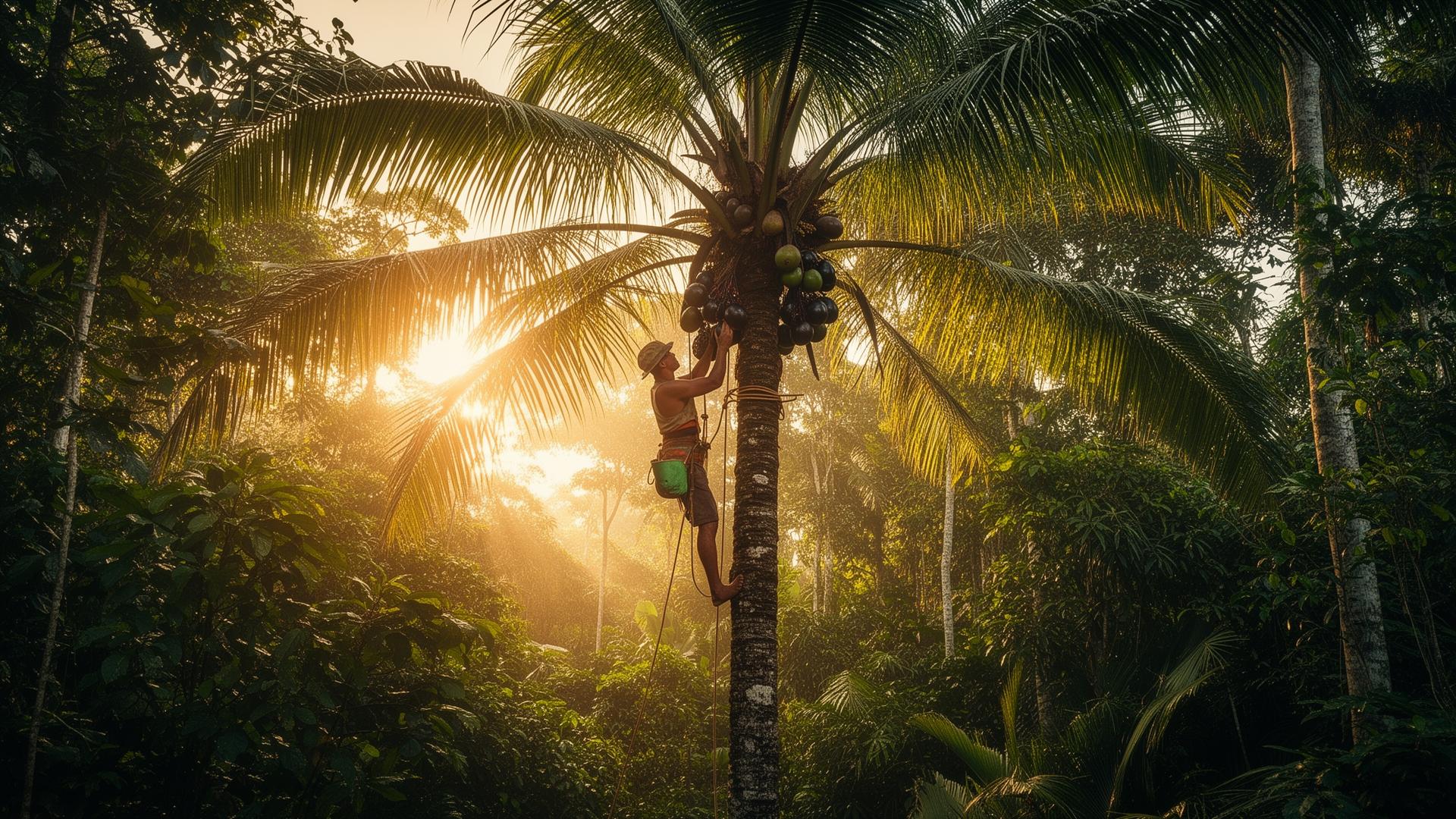 Açaí harvester in the Amazon rainforest