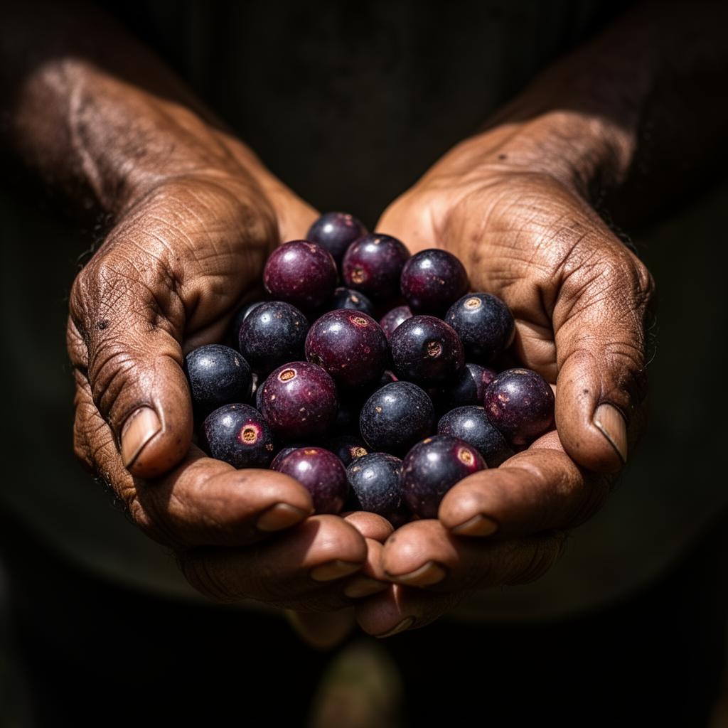 Hands holding fresh açaí berries
